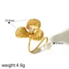PVD Coated Real Gold Plated 18K Gold Leaf Flower Butterfly 304 Stainless Steel Vintage Style French Style Waterproof Non Tarnish Open Rings