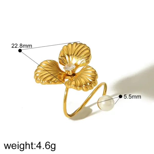 PVD Coated Real Gold Plated 18K Gold Leaf Flower Butterfly 304 Stainless Steel Vintage Style French Style Waterproof Non Tarnish Open Rings