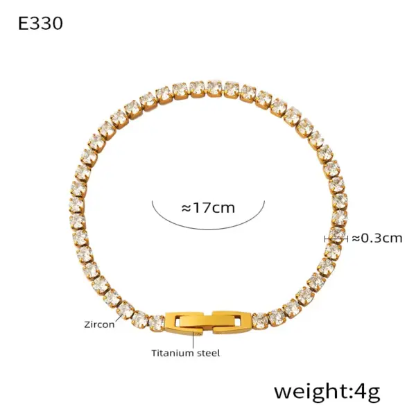 Wholesale 304 Stainless Steel Quadrilateral Round PVD Coated Zircon Real Gold Plated Elegant Simple Style Waterproof Non Tarnish Plating Inlay Tennis Chain Lobster Trigger Clasp Closure Bracelets