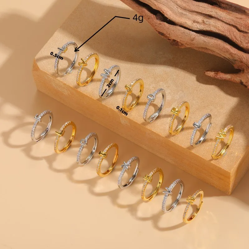 Wholesale Cute Simple Style Commute Letter Copper Plating Inlay Zircon 14k Gold Plated White Gold Plated Open Rings