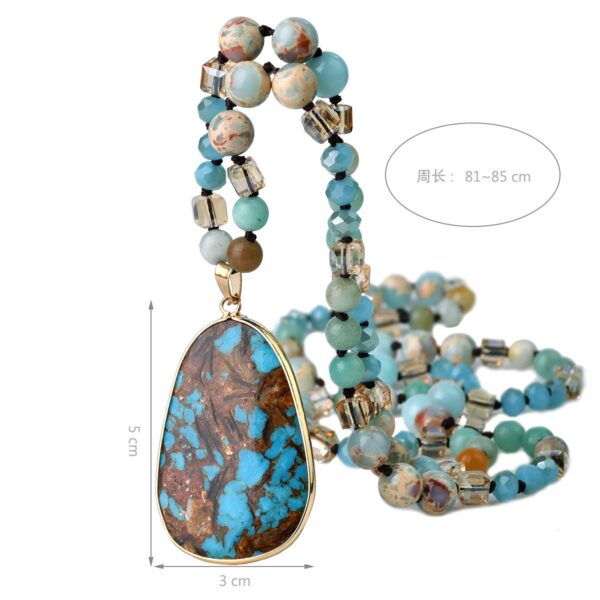 Wholesale European and American Autumn and Winter Handmade Knot Emperor Stone Pendant Long Necklace Light Luxury Niche Amazon Stone High-grade Sense Woolen Chain