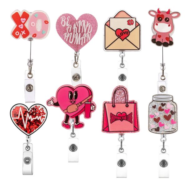 Wholesale Cross-border new original acrylic glitter love romantic workplace easy pull retractable badge reel badge holder