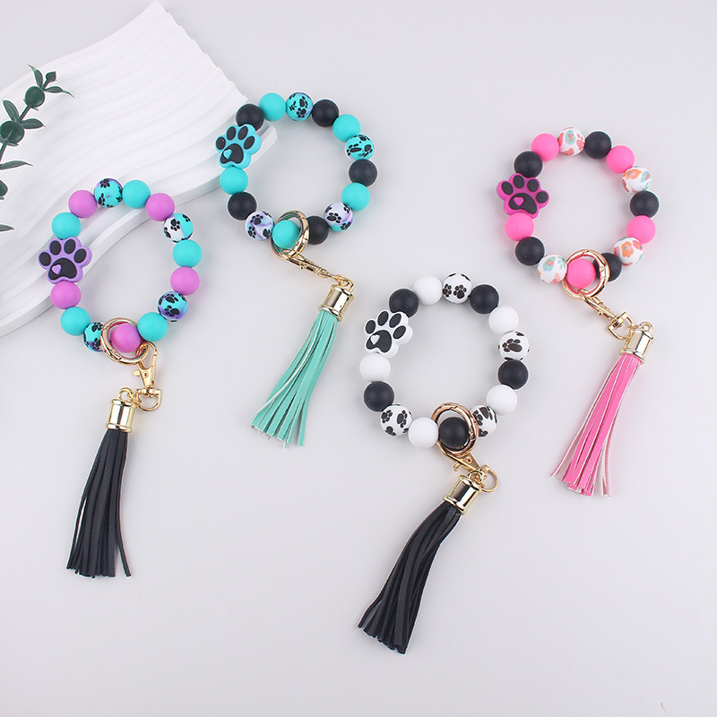 Wholesale Temu Amazon Cross-Border Silicone Dog Paw Print Keychain Bracelet Bracelet Wallet Keychain Pendant