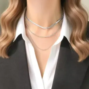 X01103-Figaro Three Layer Chain-Necklace-Steel Color