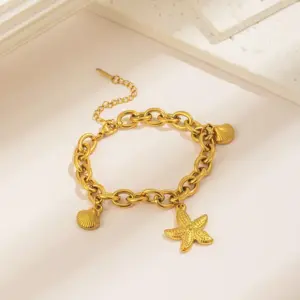 Qye19 Starfish Shell Bracelet / Gold