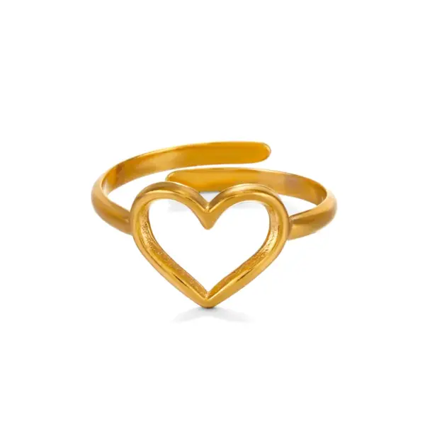 Wholesale PVD Coated 18K Gold Plated Heart Shape 304 Stainless Steel IG Style Waterproof Non Tarnish Rings