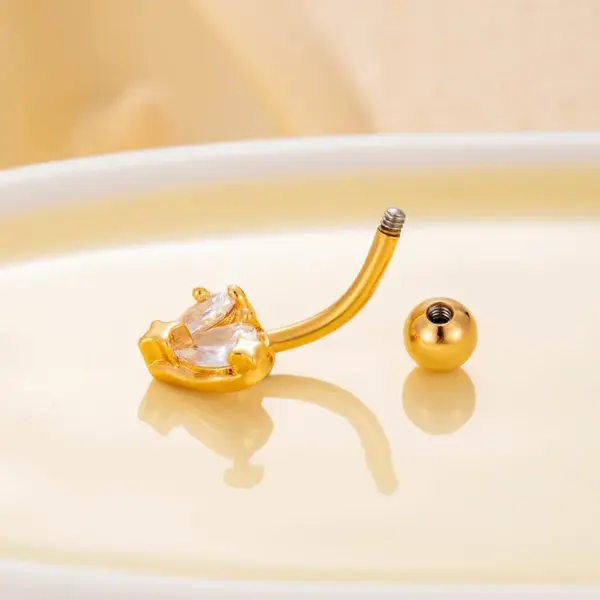 Wholesale 1 Piece 316 Stainless Steel Copper Zircon Belly Rings Heart Shape Bow Knot