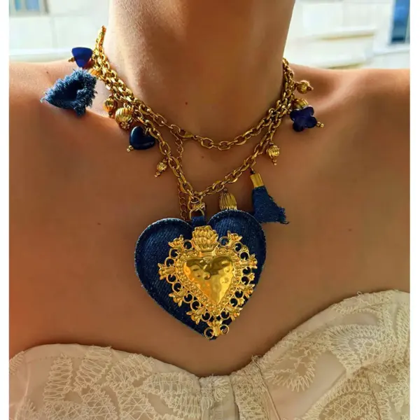 1 Piece Handmade Spliced Chain Stainless Steel Cross Heart Ceramic Multi Pendant 18K Gold Waterproof Color Retention Women's High-end Necklace