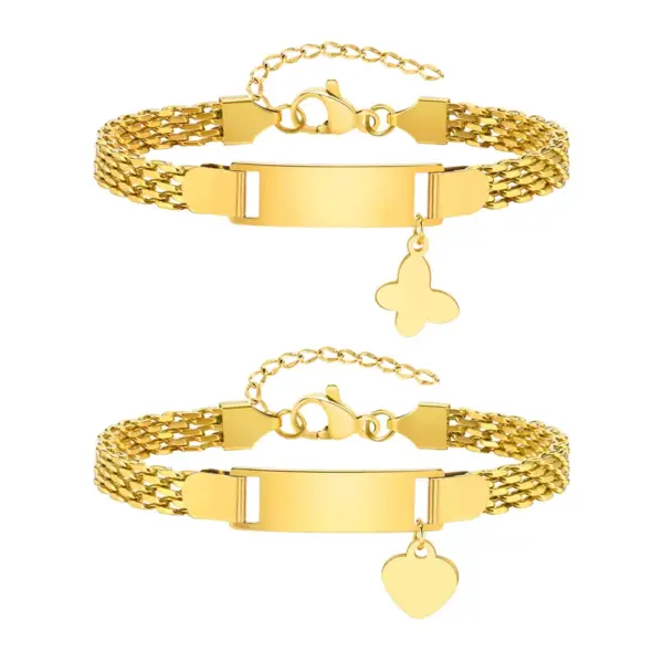 Wholesale PVD Coated Real Gold Plated 18K Gold Heart Shape Butterfly 304 Stainless Steel Cute Waterproof Non Tarnish 304 Stainless Steel Bracelets