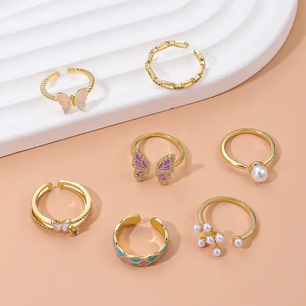 Wholesale Ig Style Basic Geometric Butterfly Copper Plating Inlay Zircon 14k Gold Plated Open Rings