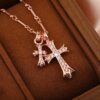 Wholesale Crow Heart Cross Necklace Women's Retro Double Cross Cross-Border European and American Couple Full Diamond Men's and Women's Double Pendant Jewelry