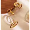 304 Stainless Steel Geometric PVD Coated White Shell Real Gold Plated Casual Nordic Style Retro Waterproof Non Tarnish Irregular Surgical Steel Anxiety Ring Open Rings