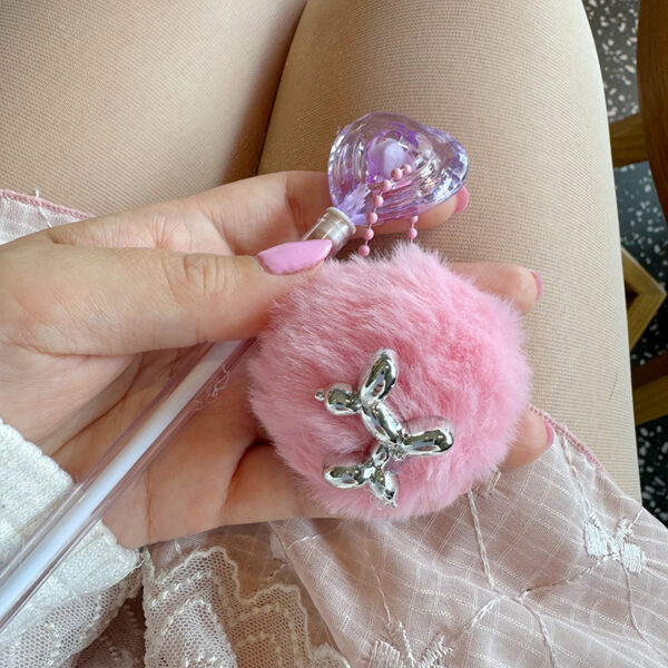 Wholesale Diamond-encrusted Barbie Girl Cartoon Fur Ball Hand Account Pen Student Creative Ballpoint Pen Cute Stationery Fluffy Pen Korean