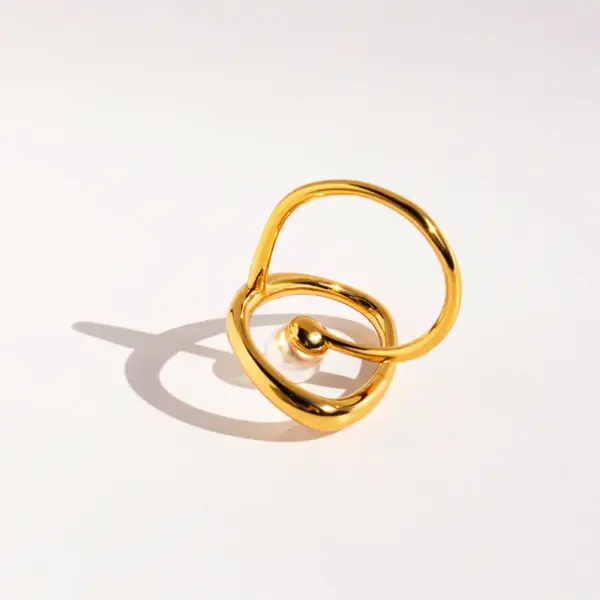 Women's Copper Brass Geometric Abstract Curve Pearl Rings Brass Jewelry