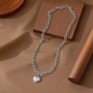 X01203-OT Buckle Heart Necklace-Steel Color