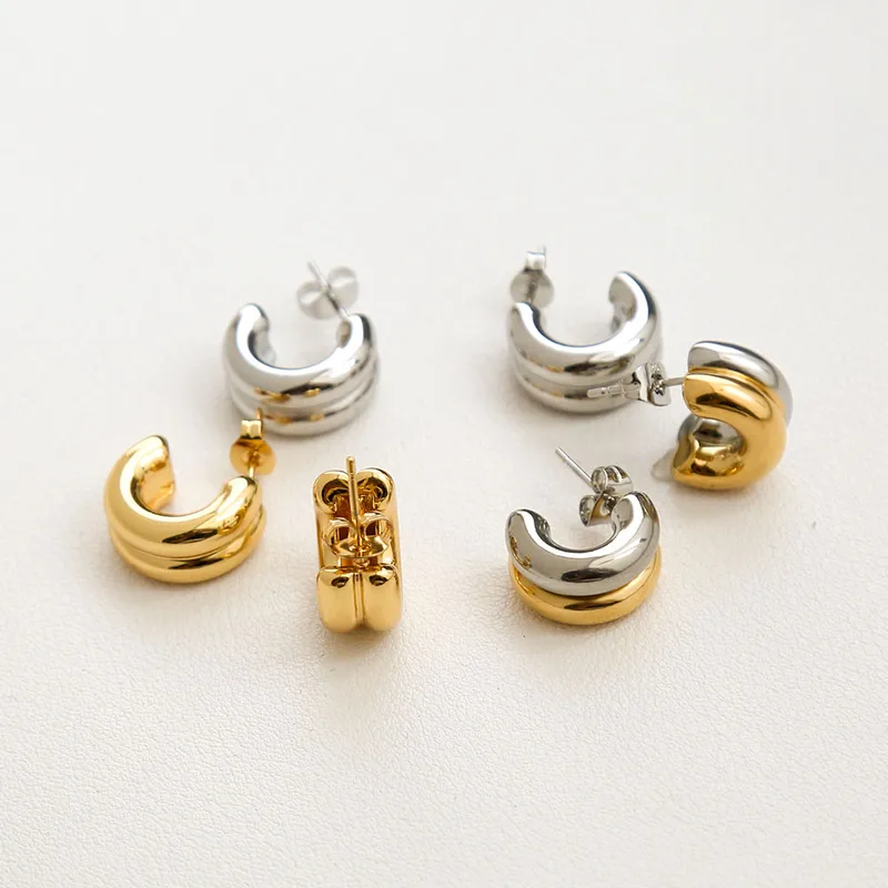 Wholesale Ion Plating (IP) 18K Gold Plated C Shape 304 Stainless Steel Modern Style Classic Style Waterproof Non Tarnish Hoop Earrings
