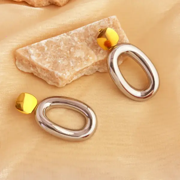 PVD Coated Real Gold Plated 18K Gold Irregular Oval 304 Stainless Steel Elegant Retro Waterproof Non Tarnish Drop Earrings