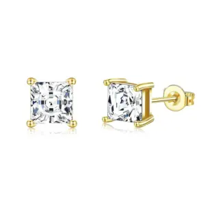 Ed010 Golden Square Rhinestone Ear Studs