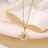 Wholesale 1 Piece Casual Sunflower Circle Stainless Steel Titanium Steel Polishing Plating Inlay Diamond Pendant Necklace
