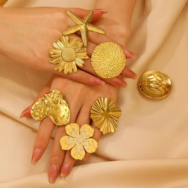 Wholesale Europe And The United States Jewelry Ins High-grade Exaggerated Stainless Steel Ring Female Flower Love Starfish Opening Ring Accessories