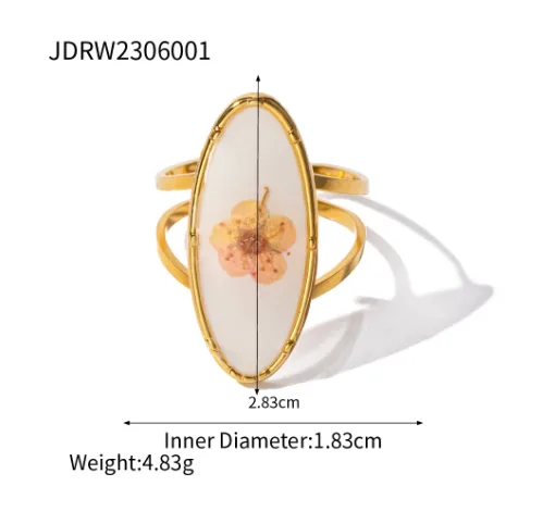 PVD Coated Real Gold Plated 18K Gold Flower 304 Stainless Steel Sweet Artistic Waterproof Non Tarnish Open Rings