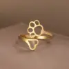 Wholesale PVD Coated Gold Plated Paw Print Heart Shape 304 Stainless Steel Simple Style Waterproof Non Tarnish Open Ring