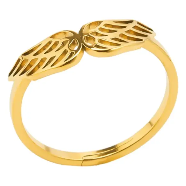 Wholesale PVD Coated Real Gold Plated 18K Gold Wings 304 Stainless Steel Basic Waterproof Non Tarnish Open Rings