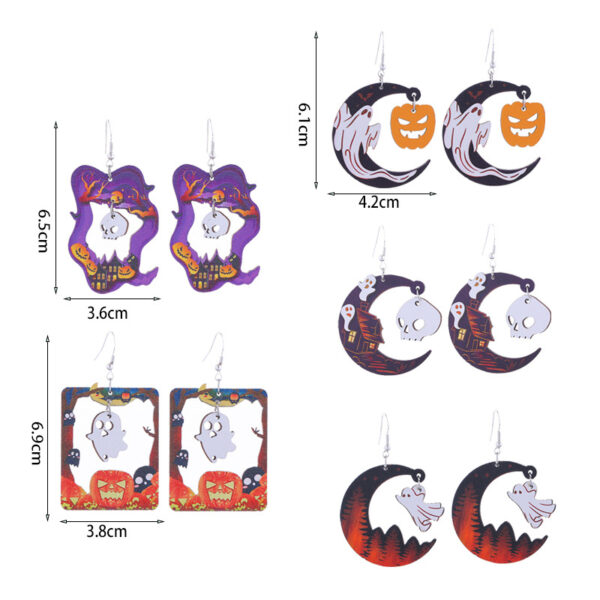 Wholesale New Halloween Wooden Earrings Ghost Pumpkin Castle Fun Holiday Earrings Europe and America Cross Border Amazon Earrings