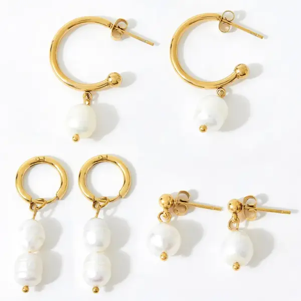 PVD Coated Real Gold Plated 16K Gold White Gold Plated Gold Plating Solid Color 304 Stainless Steel Freshwater Pearl Fashion Waterproof Non Tarnish Drop Earrings