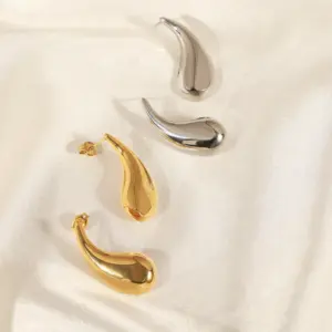 Wholesale 304 Stainless Steel Water Droplets PVD Coated 18K Gold Plated Real Gold Plated 18K Gold Elegant Simple Style Waterproof Non Tarnish Polishing Plating Gold Silver Ear Studs