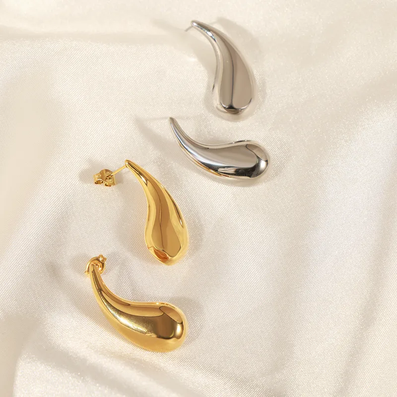 Wholesale 304 Stainless Steel Water Droplets PVD Coated 18K Gold Plated Real Gold Plated 18K Gold Elegant Simple Style Waterproof Non Tarnish Polishin