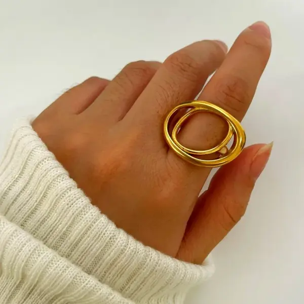 304 Stainless Steel Geometric PVD Coated Real Gold Plated Retro French Style IG Style Waterproof Non Tarnish Irregular Surgical Steel Open Rings