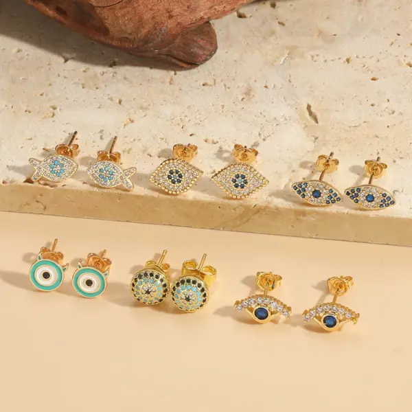 Wholesale 1 Pair Elegant Simple Style Commute Devil's Eye Enamel Inlay Copper Zircon 14K Gold Plated Ear Studs