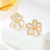 Wholesale Real Gold Plated Flower 304 Stainless Steel Glam Romantic Waterproof Non Tarnish Ear Studs