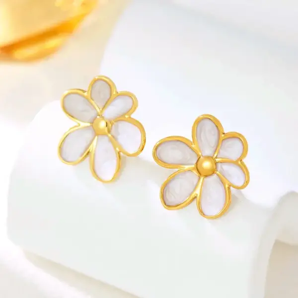 Wholesale Real Gold Plated Flower 304 Stainless Steel Glam Romantic Waterproof Non Tarnish Ear Studs