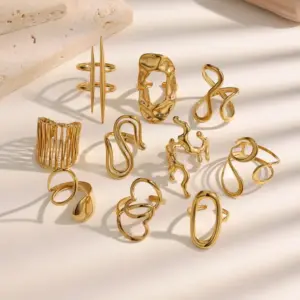 Wholesale Irregular Open Ring For Women In 18K Real Gold Plated With PVD Coated Waterproof Non Tarnish 304 Stainless Steel