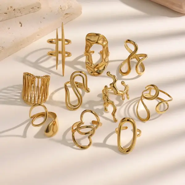 Wholesale Irregular Open Ring For Women In 18K Real Gold Plated With PVD Coated Waterproof Non Tarnish 304 Stainless Steel