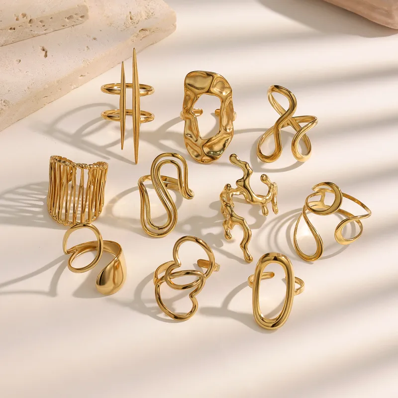 Wholesale Irregular Open Ring For Women In 18K Real Gold Plated With PVD Coated Waterproof Non Tarnish 304 Stainless Steel