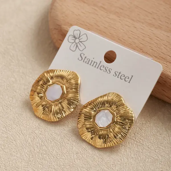 Wholesale Trendy Square 201 Stainless Steel Floral Oval Earrings Fashionable Casual Modern Style Acrylic Embedded Daily Wear For Women