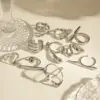 Wholesale 304 Stainless Steel Geometric Exaggerated Artistic Waterproof Non Tarnish Layered Silver Open Rings