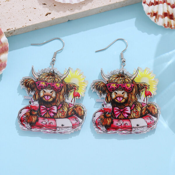 Wholesale Cross-border New Holiday Style Western Style Swimming Ring Alpine Cow Sunglasses Sun Palm Tree Acrylic Pendant Earrings