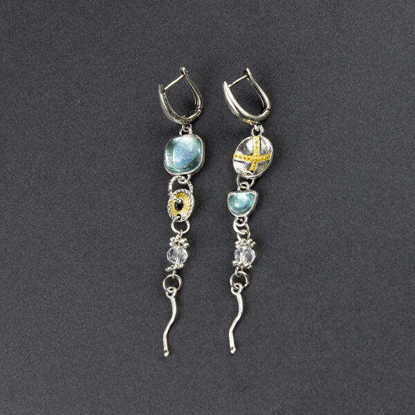 Wholesale Asymmetrical Sapphire Engraved Cross Earrings