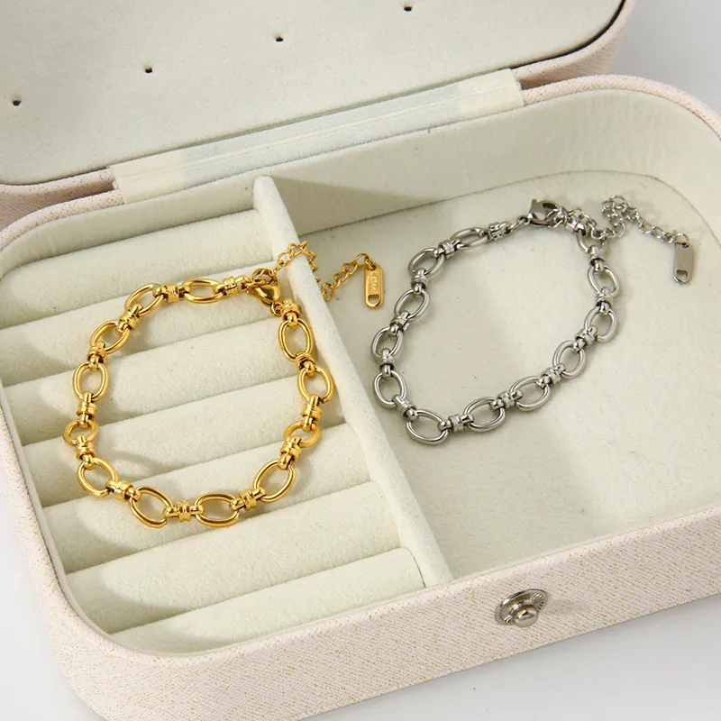 Wholesale Simple Style Solid Color 304 Stainless Steel 18K Gold Plated Bracelets In Bulk