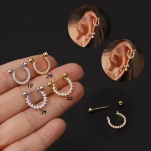 Ear Cartilage Rings & Studs Fashion Geometric Copper Plating Artificial Gemstones