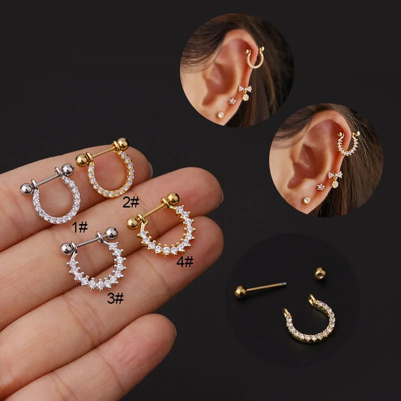Wholesale Ear Cartilage Rings & Studs Fashion Geometric Copper Plating Artificial Gemstones