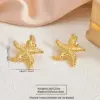 304 Stainless Steel Plastic Starfish Conch Shell Electroplating Imitation Gold Marine Style Irregular Multicolor-Golden Yellow Ear Studs