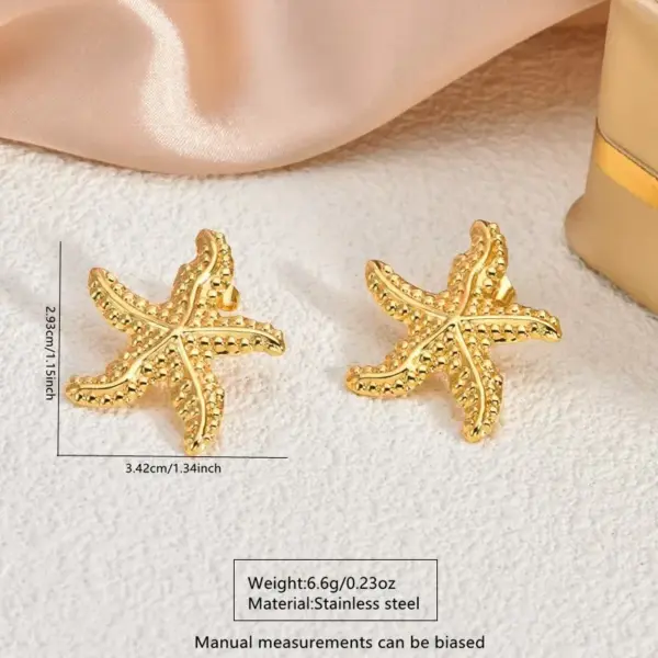 304 Stainless Steel Plastic Starfish Conch Shell Electroplating Imitation Gold Marine Style Irregular Multicolor-Golden Yellow Ear Studs