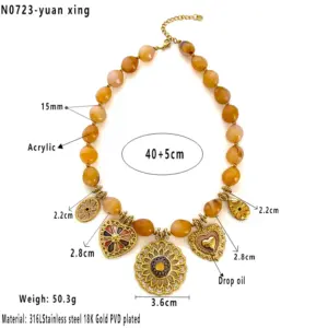 Round Yellow Beaded Necklace / Average Size