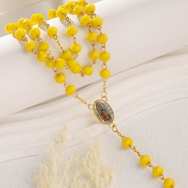 Wholesale beaded jewelry yellow crystal beads cross rosary necklace