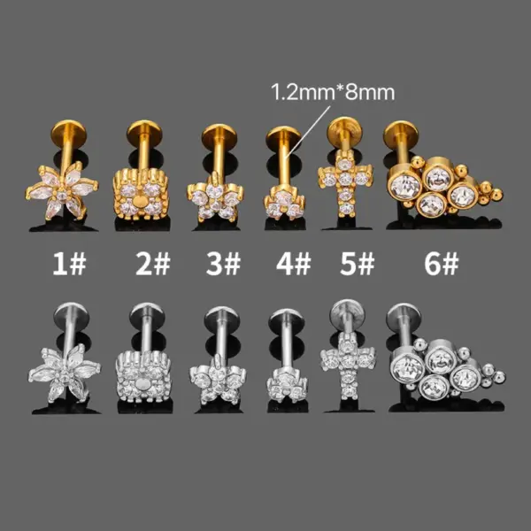 Wholesale 1 Piece Lip Rings Casual Simple Style Four Leaf Clover Plant 316L Stainless Steel Waterproof Non Tarnish Surgical Steel Zircon Ion Plating (IP) 14K Gold Plated Lip Rings Ear Cartilage Rings & Studs